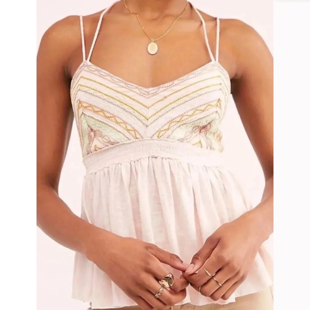 Free People Well Traveled Pink spaghetti strap sweetheart neckline top